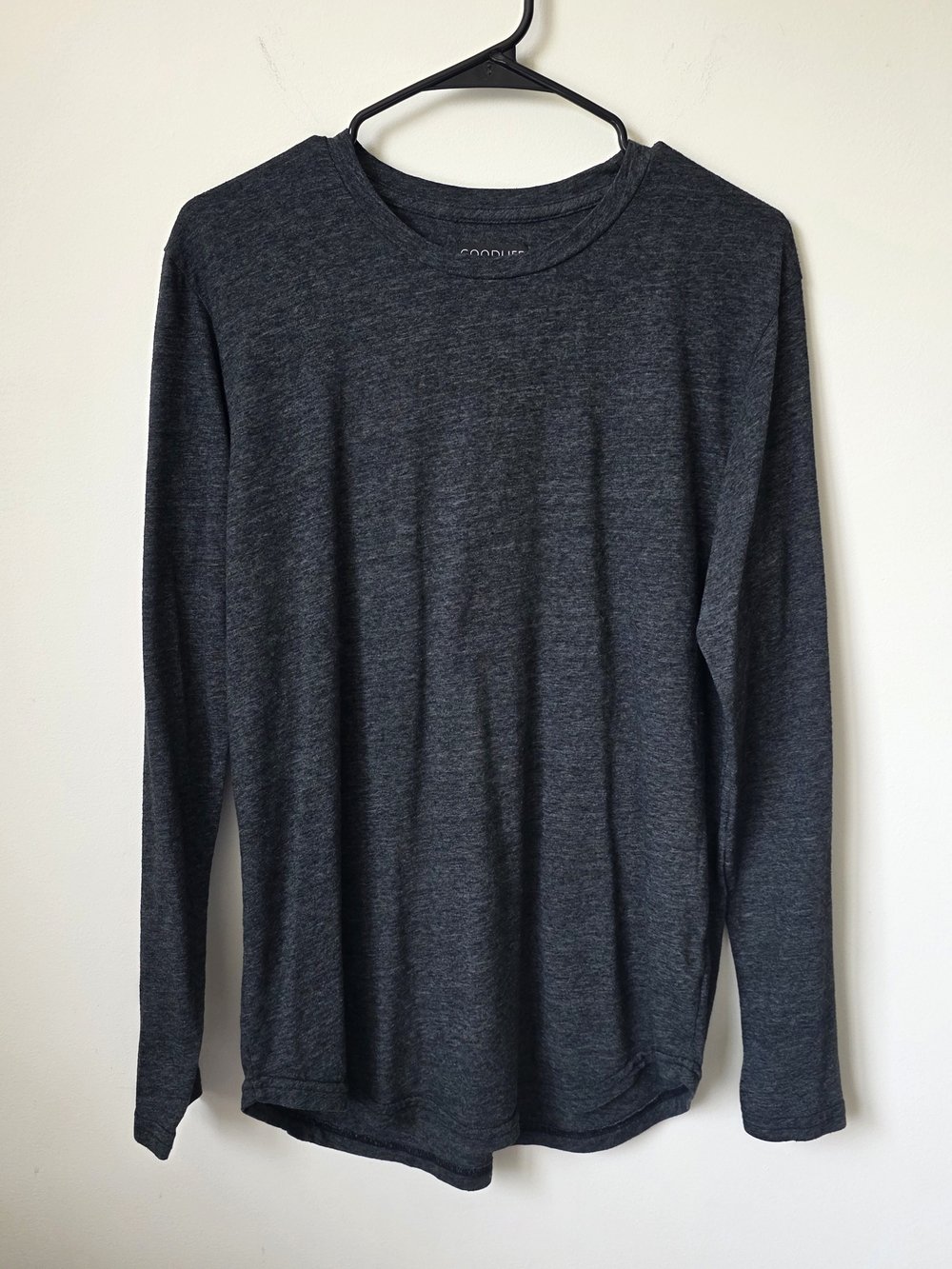 Goodlife Men’s L Long Sleeve Tri-Blend Scallop Crew Tee Dark Charcoal Gray USA